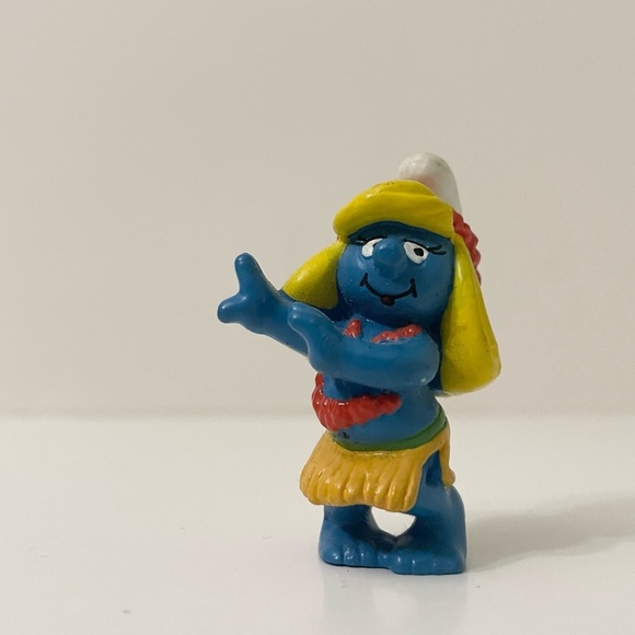 Vtg 1988 Smurfs Hula Smurfette Figure Hawaiian Dancer Smurf Figurine Schleich - Picture 1 of 12